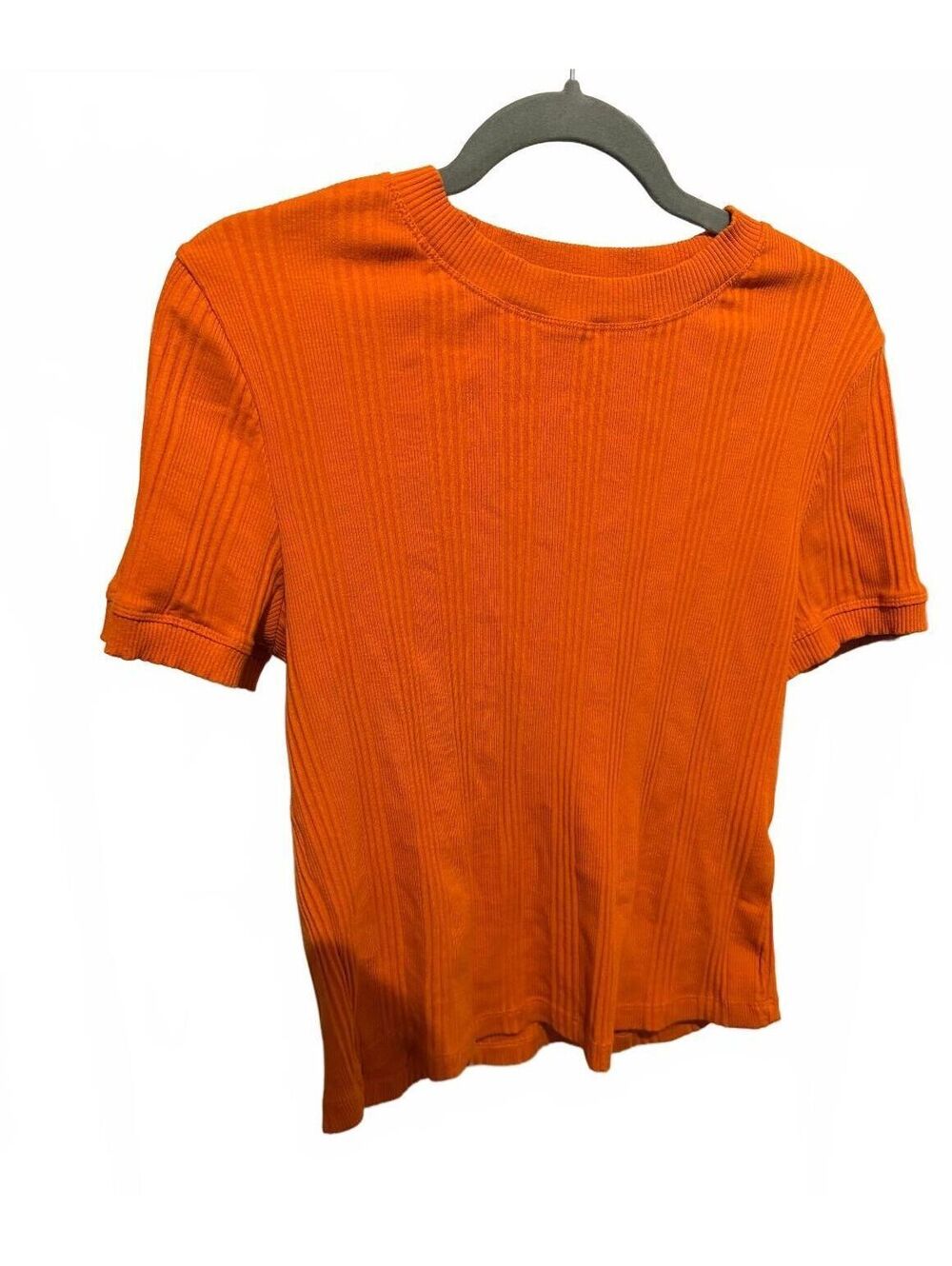 Zara Orange Ribbed Short Sleeve Top